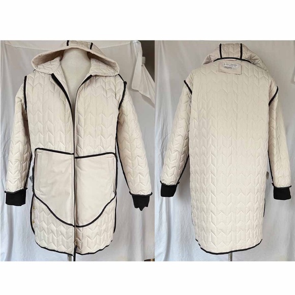 NIKKI JONES Women Large Beige Classic Weave Padded Coat EUC - Picture 10 of 11